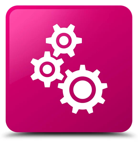 Gears icon pink square button — Stock Photo, Image