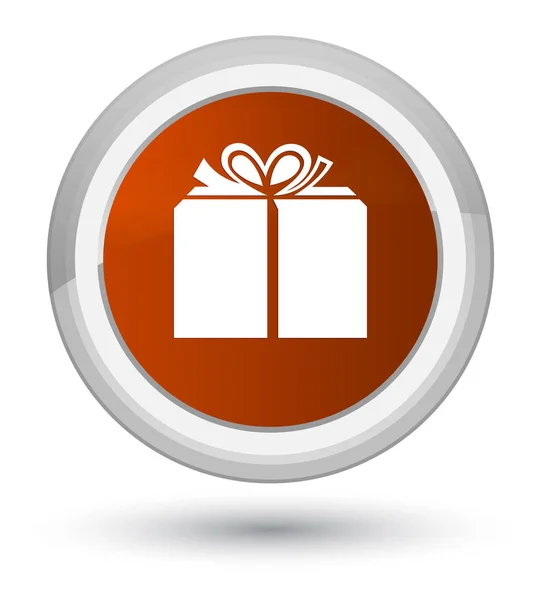 礼品盒图标棕色圆形按钮 — 图库照片