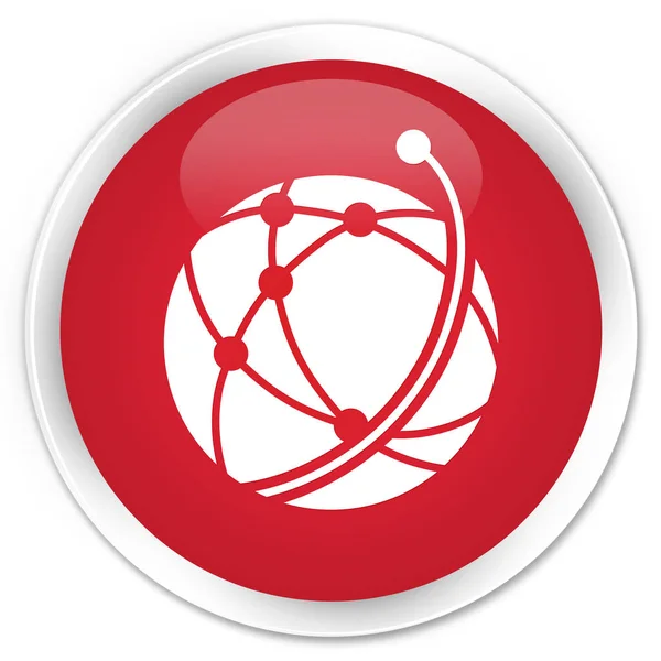 Küresel ağ simgesini sigorta primi kırmızı yuvarlak düğmesi — Stok fotoğraf