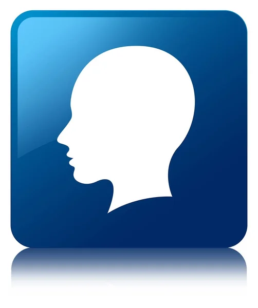 Cabeça ícone de rosto feminino botão quadrado azul — Fotografia de Stock
