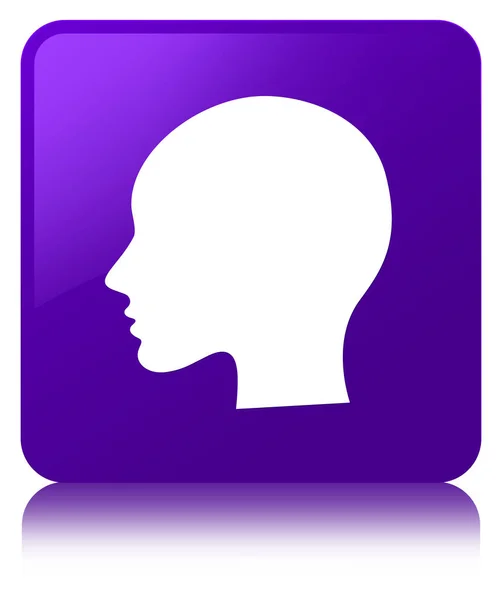 Κεφάλι γυναίκας πρόσωπο τετράγωνο κουμπί εικονίδιο μωβ — Φωτογραφία Αρχείου