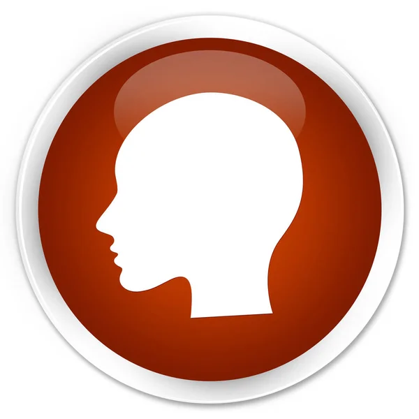 Κεφάλι γυναίκας πρόσωπο εικονίδιο πριμοδότηση καφέ στρογγυλό κουμπί — Φωτογραφία Αρχείου