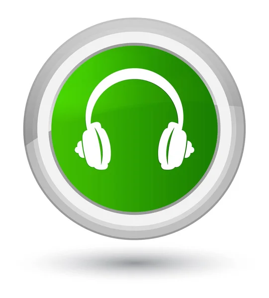 Fejhallgató ikon elsődleges zöld kerek gomb — Stock Fotó