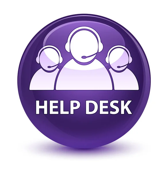 帮助台 (客户关怀团队图标) 玻紫色圆形按钮 — 图库照片