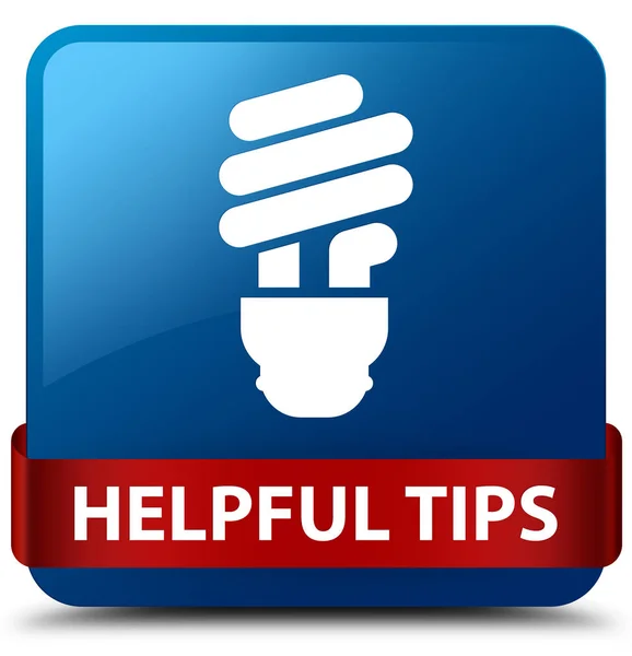 Consigli utili (icona lampadina) blu quadrato pulsante rosso nastro al centro — Foto Stock