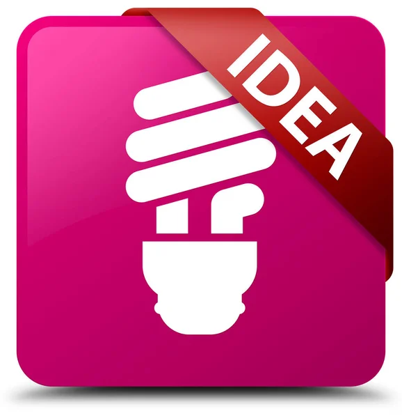 Ide (ikon bola lampu) tombol persegi merah muda pita merah di sudut — Stok Foto