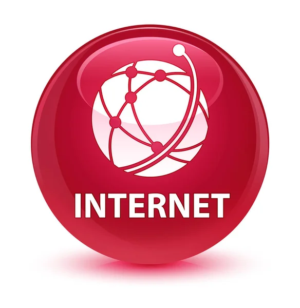 Internet (icono de red global) botón redondo rosado vidrioso — Foto de Stock