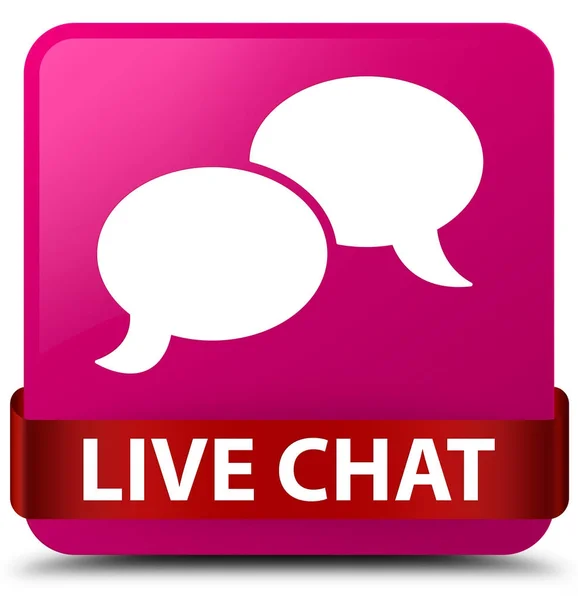 Livechat roze vierkante knop rood lint in Midden — Stockfoto