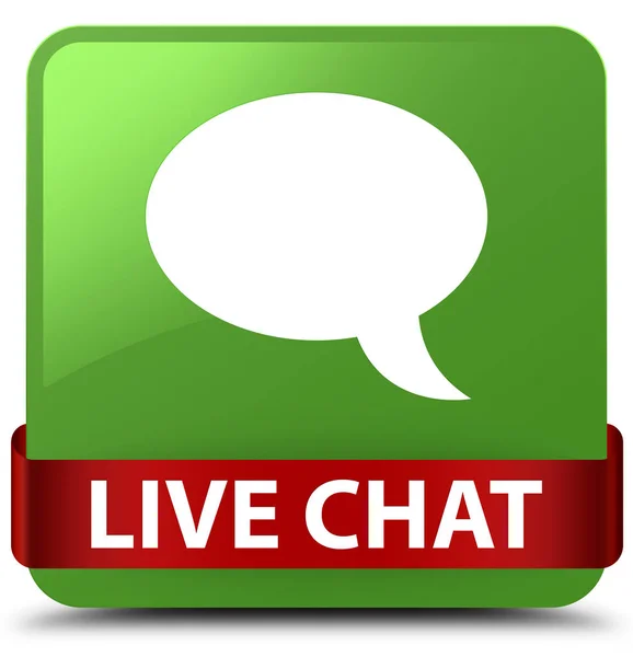 Live chat soft green square button red ribbon in middle — Stok Foto