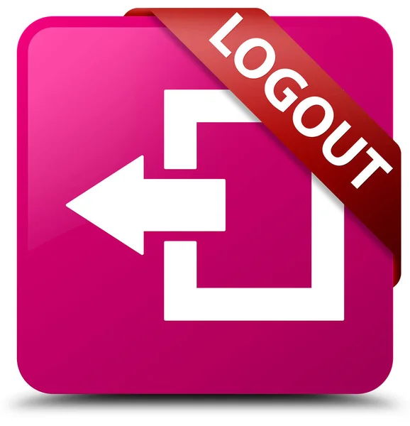 Logout rózsaszín négyzet gomb piros szalag a sarokban — Stock Fotó