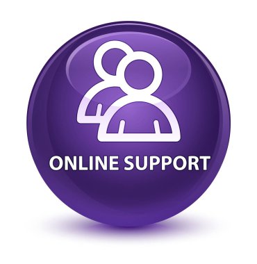 Çevrimiçi destek (grup simgesi) cam gibi mor yuvarlak düğmesi