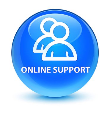 Çevrimiçi destek (grup simgesi) camsı camgöbeği mavi yuvarlak düğmesi