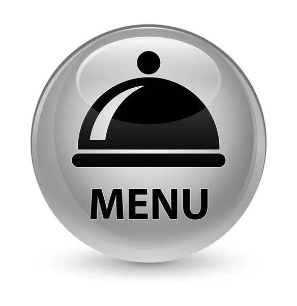 Menú (icono de plato de comida) botón redondo blanco vidrioso — Foto de Stock