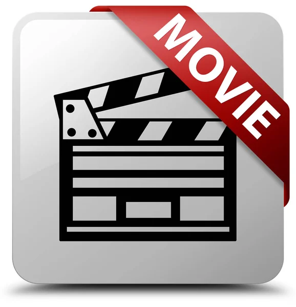 मूवी (सिनेमा क्लिप आइकन) कॉर्न में सफेद वर्ग बटन लाल रिबन — स्टॉक फ़ोटो, इमेज