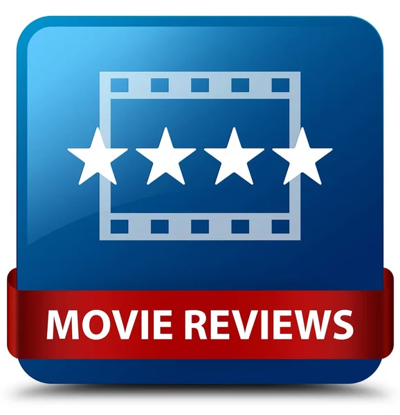 Film reviews blauwe vierkante knop rood lint in Midden — Stockfoto
