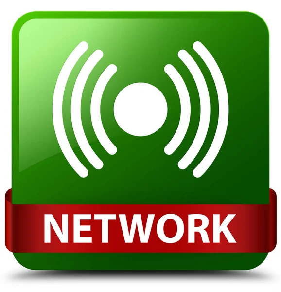 途中でネットワーク (信号アイコン) 緑色の正方形ボタン赤いリボン — ストック写真