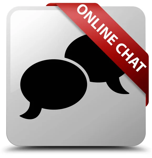 Online chat white square button red ribbon in corner — Stock Photo, Image