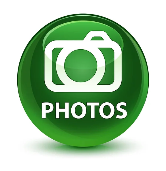 Photos (camera icon) glassy soft green round button — Stock Photo, Image