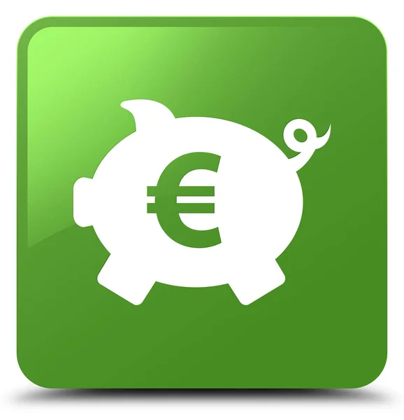 Piggy banco ícone de sinal de euro botão quadrado verde macio — Fotografia de Stock