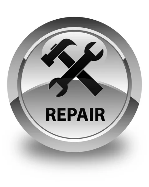 Reparação (ícone de ferramentas) botão redondo branco brilhante — Fotografia de Stock