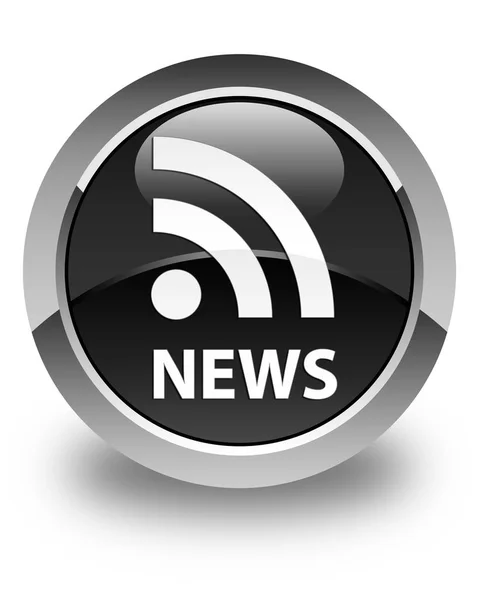 News (RSS icon) glossy black round button — Stock Photo, Image