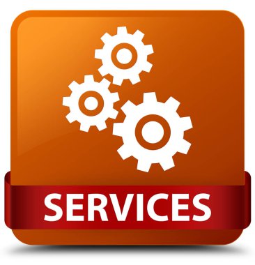 Hizmetleri (vites simgesi) kahverengi kare düğme kırmızı kurdele orta