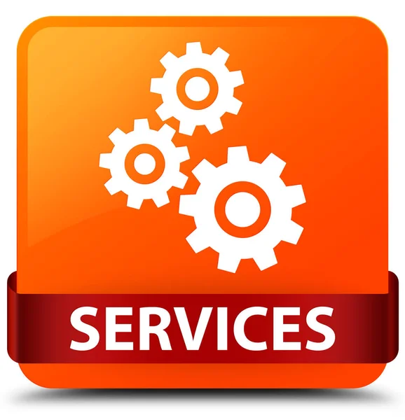 Services (gears icon) orange square button red ribbon in middle — Stock Photo, Image