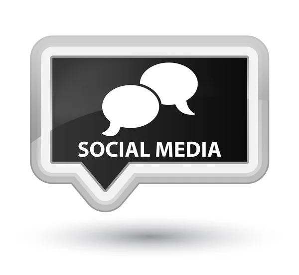 Mídia social (ícone de bolha de chat) botão de banner preto principal — Fotografia de Stock