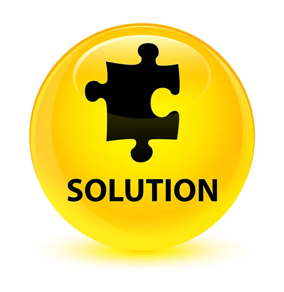 Lösung (Puzzlesymbol) glasiger gelber runder Knopf — Stockfoto