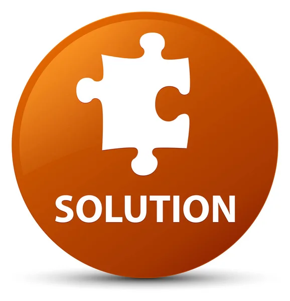 Solução (ícone de quebra-cabeça) botão redondo marrom — Fotografia de Stock