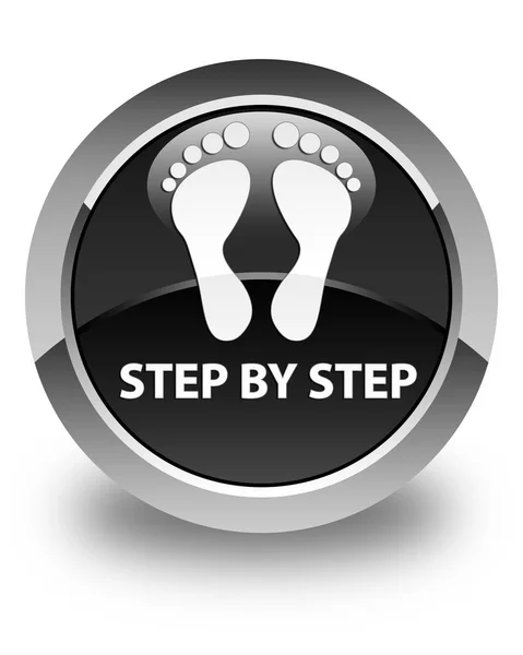 Step by step (footprint icon) glossy black round button — Stock Photo, Image