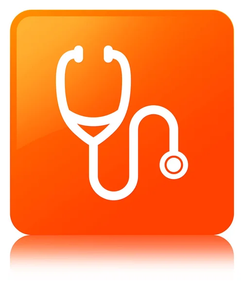 Stethoscope icon orange square button — Stock Photo, Image