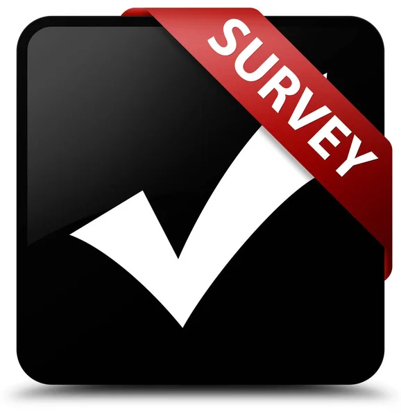 Survey (validate icon) black square button red ribbon in corner — Stock Photo, Image