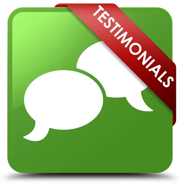 Testimonials (chat icon) soft green square button red ribbon in — Stock Photo, Image