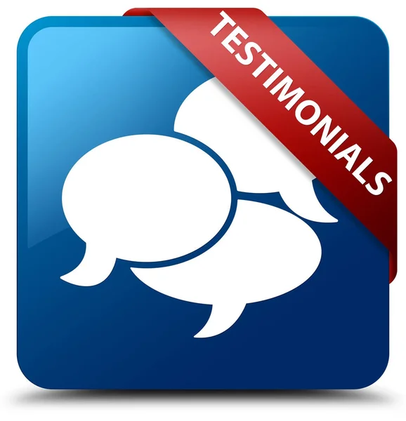 Testimonials (comments icon) blue square button red ribbon in co — Stock Photo, Image