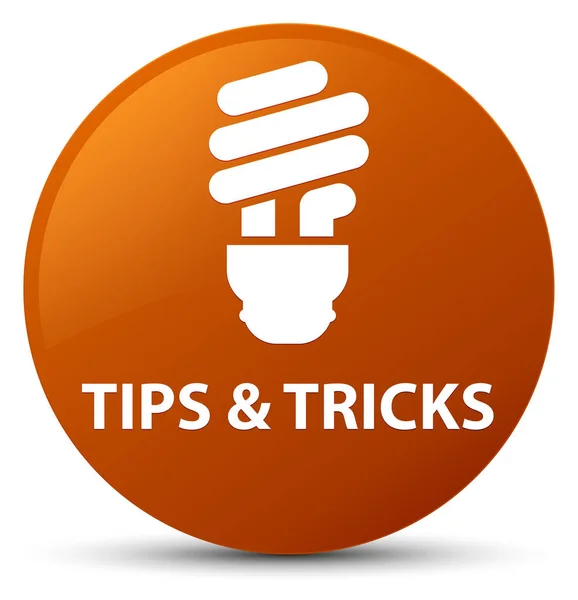 Tips and tricks (bulb icon) brown round button — Stock Photo, Image