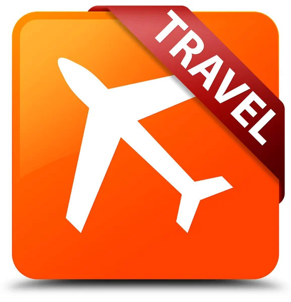 Travel (plane icon) orange square button red ribbon in corner — Stock Photo, Image