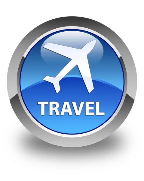 Viaje (icono de avión) botón redondo azul brillante — Foto de Stock