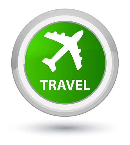 Viaje (icono de avión) botón redondo verde primo —  Fotos de Stock