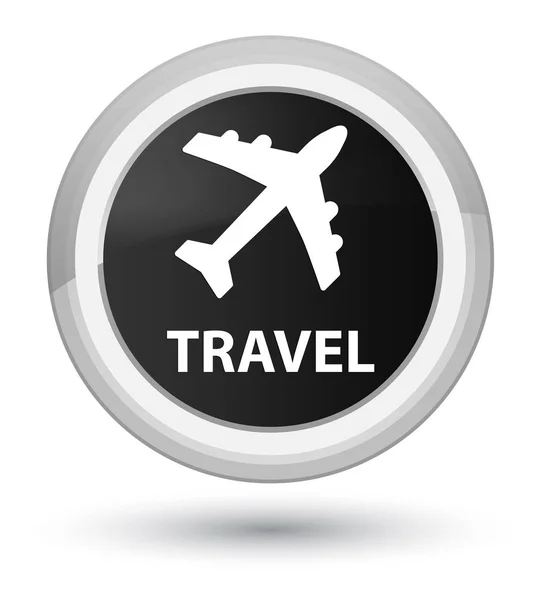Viaje (icono de avión) botón redondo negro primo —  Fotos de Stock