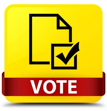 Oy (anket simgesi) sarı kare düğme kırmızı kurdele orta