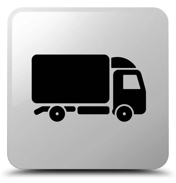 Vrachtwagen pictogram witte vierkante knop — Stockfoto