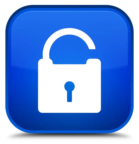 Ontgrendelen pictogram speciale blauwe vierkante knop — Stockfoto