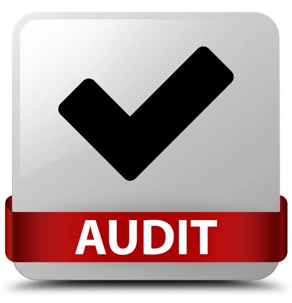 Audit (valideren pictogram) witte vierkante knop rood lint in Midden — Stockfoto