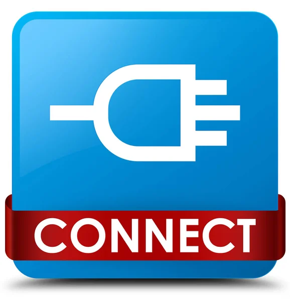 Connect cyan blue square button rotes Band in der Mitte — Stockfoto