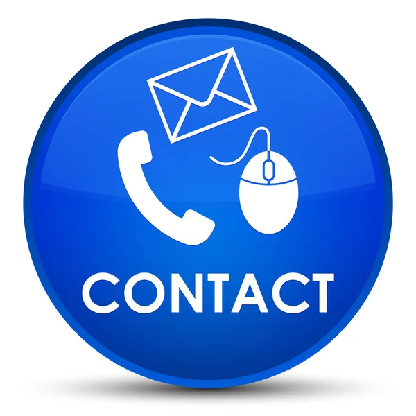 Különleges kapcsolatot (telefon e-mail és egér ikon)-kék kerek gomb — Stock Fotó