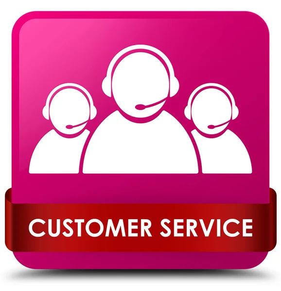 Atendimento ao cliente (ícone da equipe) rosa quadrado botão fita vermelha em mi — Fotografia de Stock