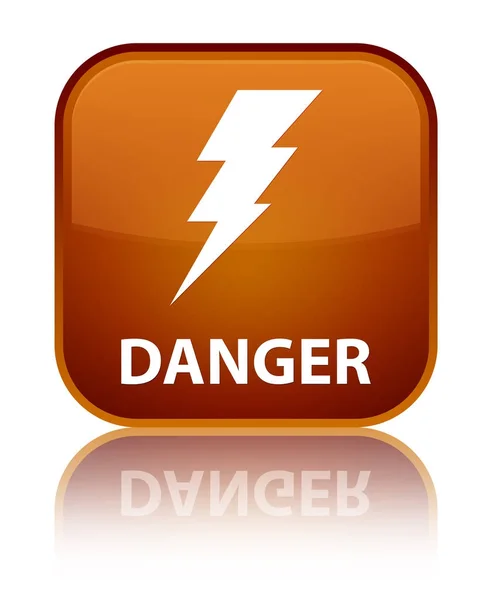 Tehlike (elektrik simgesi) özel kahverengi kare düğme — Stok fotoğraf