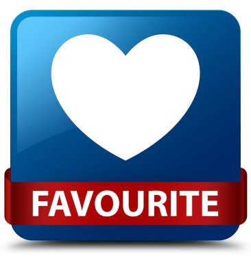 Favori (kalp simgesi) mavi kare düğme kırmızı kurdele orta