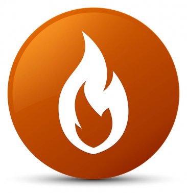 Yangın alev simgesi kahverengi yuvarlak düğmesi